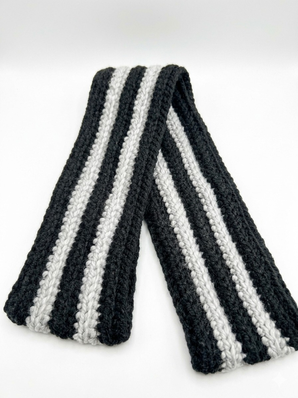 Black and Grey Striped Knit Scarf